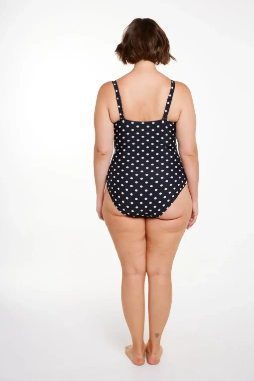 Black and White Dots Long Frill V Neck One Piece